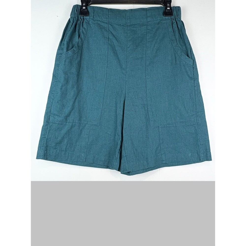 Free People SM Shorts Bermuda On Repeat Linen Blend Teal High Rise Knee Length
